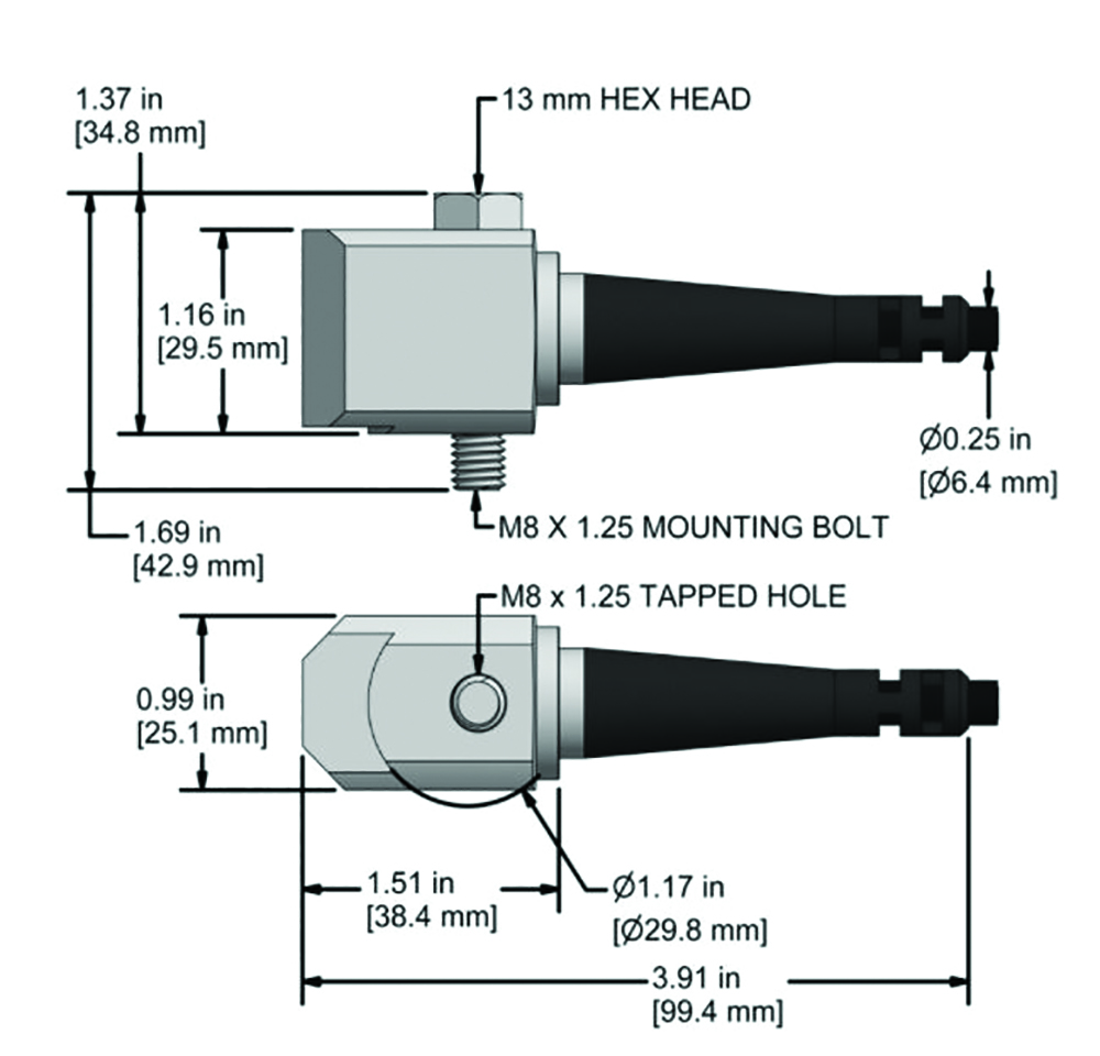 Other view of CTC AC184-2C-030-L Multi-Purpose Accelerometer - M8 Captive Bolt - Side Exit Connector - Cable - 100 mV/g