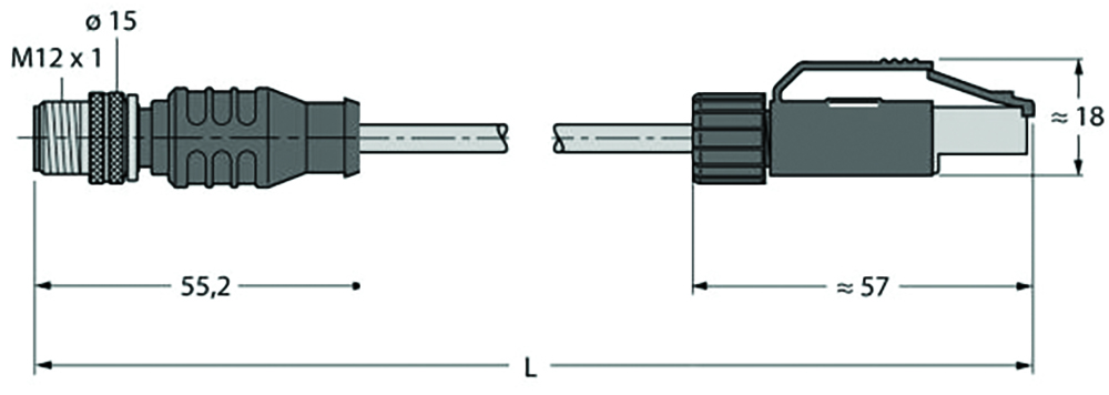 Other view of Turck - Industrial Ethernet Cable - PUR Cable Jacket - 4-pin - 2.0 Mt - M12 male -straight - D-coded - RSSD-RJ45-441-2M/S2174