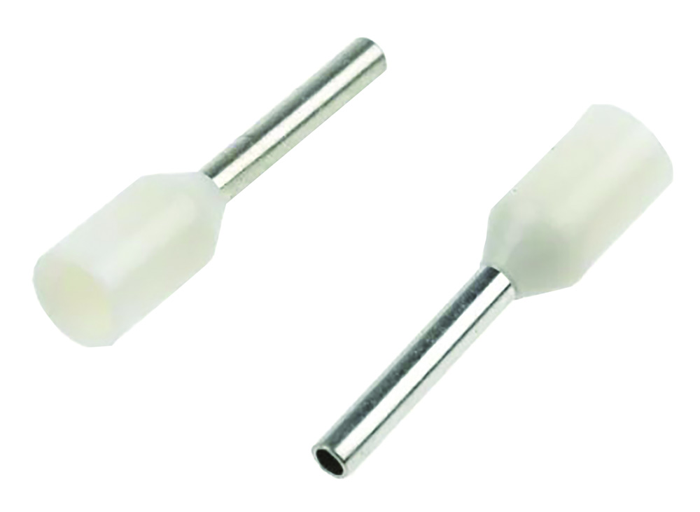 Other view of RS PRO-Insulated Crimp Bootlace Ferrule, 8mm Pin Length, 1.3mm Pin Diameter, 0.5mm² Wire Size, White- Pack of 100 - 458689