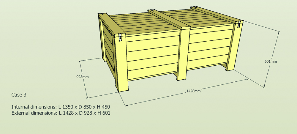 Other view of Pine Case - 1350(L) x 850(W) x 450mm (H) - Hinged Lid with Latches - ISPM15 Rated - BHP31350850450