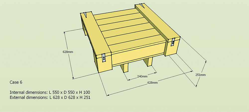 Other view of Pine Case - 550 (L) x 550 (W) x 100mm (H) - Hinged Lid with Latches - ISPM15 Rated - BHP6550550100