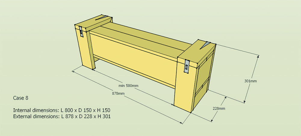 Other view of Pine Case - 800 (L) x 150 (W) x 150mm (H) - Hinged Lid with Latches - ISPM15 Rated - BHP8800150150