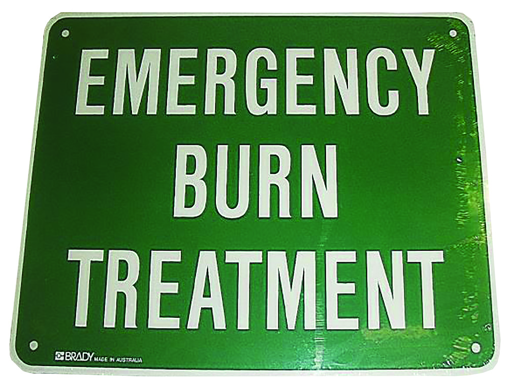 Other view of Brady - Sign - "Emergency Burn Treatment" - White Text/Green Background - Metal - 300 X 225MM - WS0308