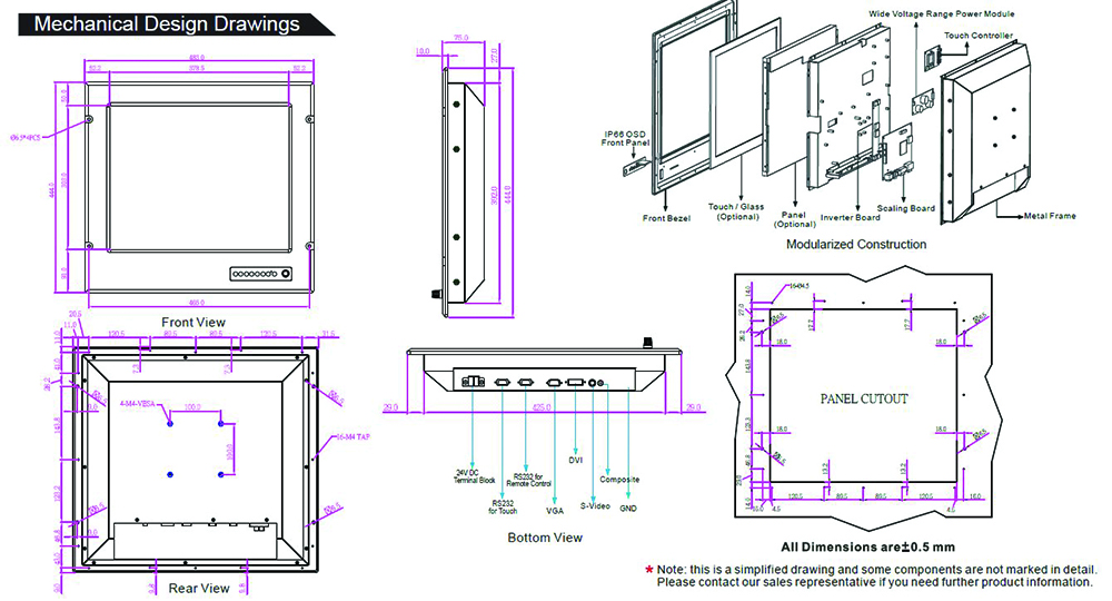 Other view of Xinc Technologies R19L300-MRA1TR-PT-R Marine Bridge System Display - c/w Resistive Touch/Transflective - 19"