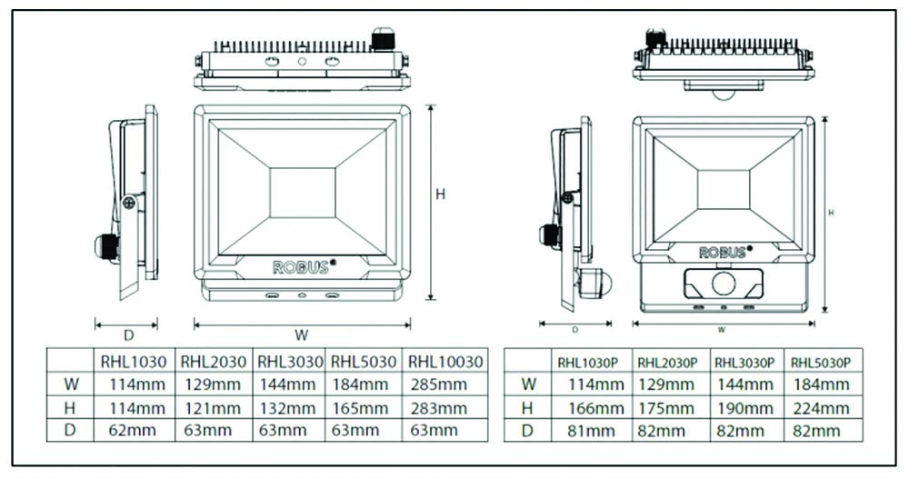 Other view of Robus HiLume - RHL1040-04 - 10W - LED Flood Light - IP65 - Black - 4000K - c/w 1m Flex