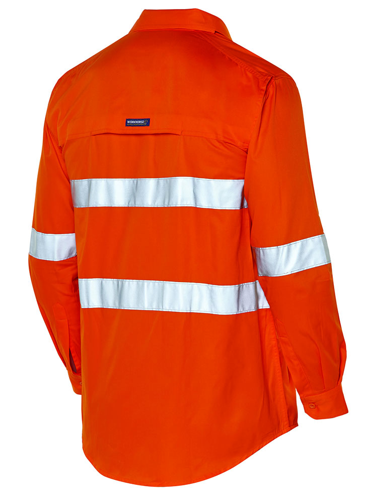 Other view of Workhorse MSH002 Men's High Visibility Vented Shirt Long Sleeve - Cotton - Orange - 2XL