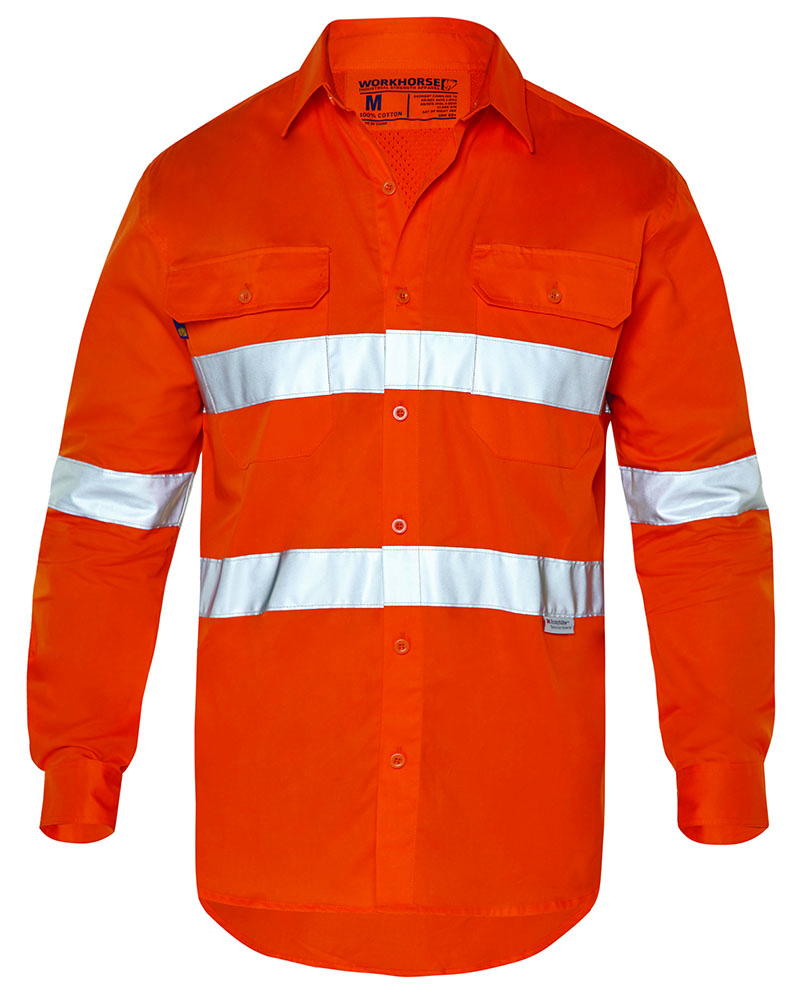 Other view of Workhorse MSH002 Men's High Visibility Vented Shirt Long Sleeve - Cotton - Orange - XL