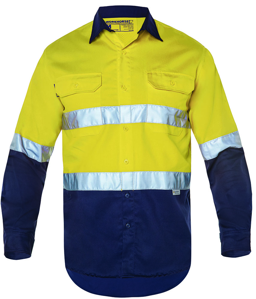 Other view of Workhorse MSH006 Shirt - Men - Two-Tone - High Visibility - Long Sleeve - Cotton - Yellow/Navy - S