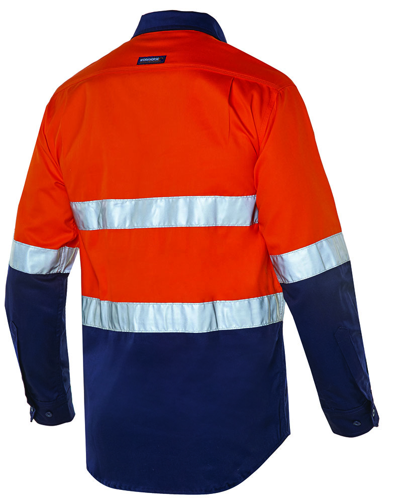 Other view of Workhorse MSH006 Shirt - Men - Two-Tone - High Visibility - Long Sleeve - Cotton - Orange/Navy - S