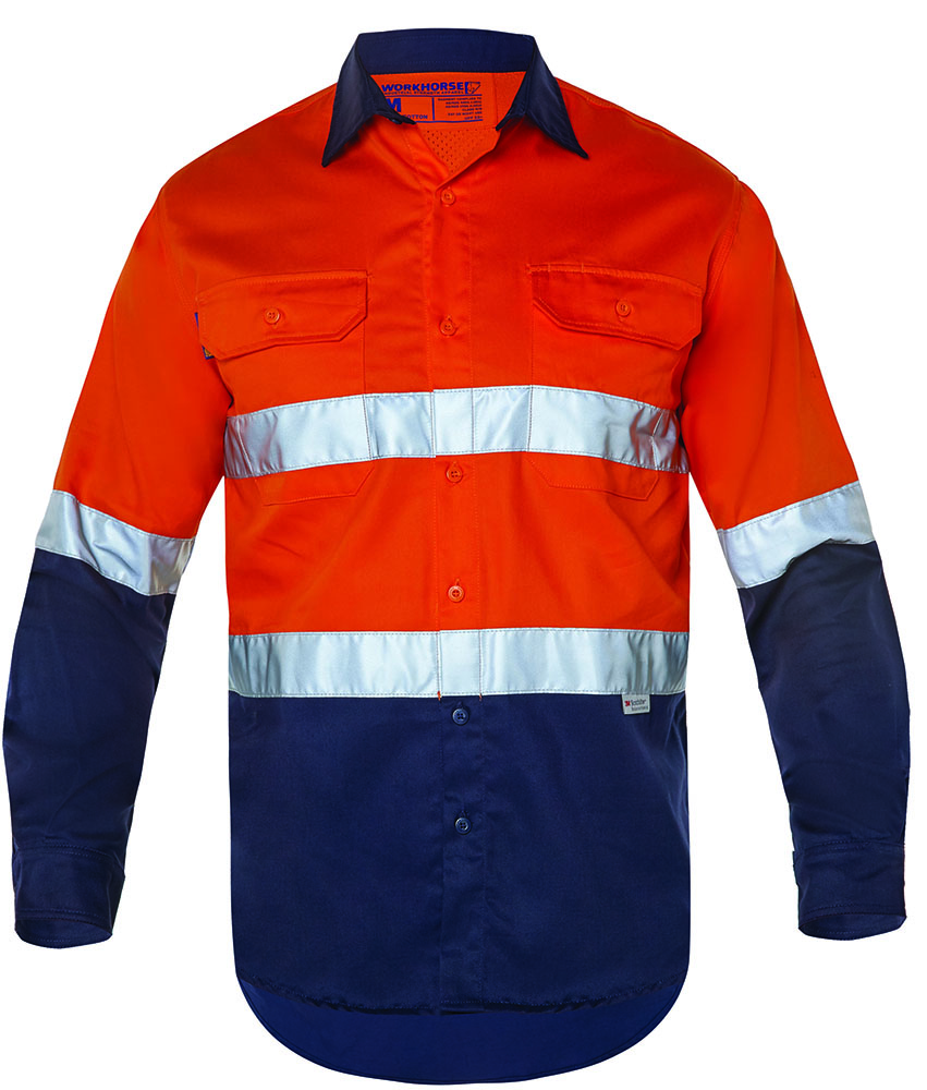 Other view of Workhorse MSH006 Shirt - Men - Two-Tone - High Visibility - Long Sleeve - Cotton - Orange/Navy - 2XL