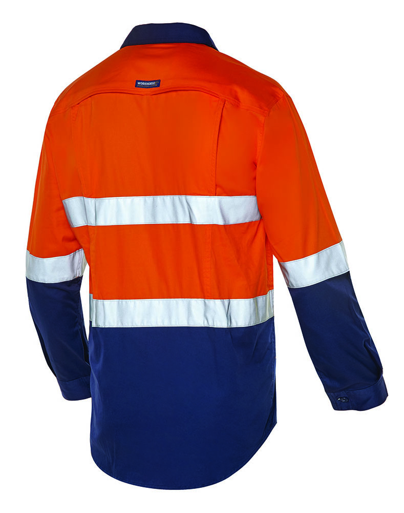 Other view of Workhorse MSH010 Men's Two-Tone High Visibility Shirt Gusset Cuff - Cotton - Orange/Navy - Large