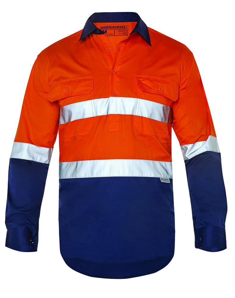 Other view of Workhorse MSH010 Men's Two-Tone High Visibility Shirt Gusset Cuff - Cotton - Orange/Navy - Large