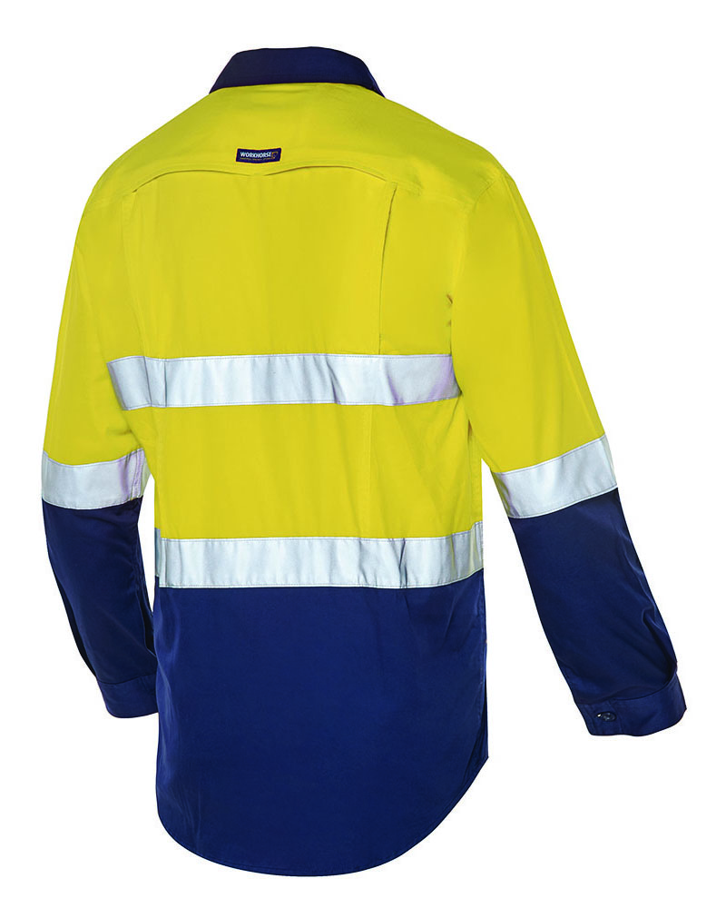 Other view of Workhorse MSH010 Men's Two-Tone High Visibility Shirt Gusset Cuff - Cotton - Yellow/Navy - Medium