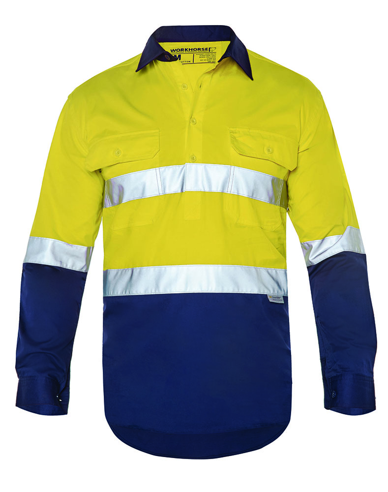 Other view of Workhorse MSH010 Men's Two-Tone High Visibility Shirt Gusset Cuff - Cotton - Yellow/Navy - Small