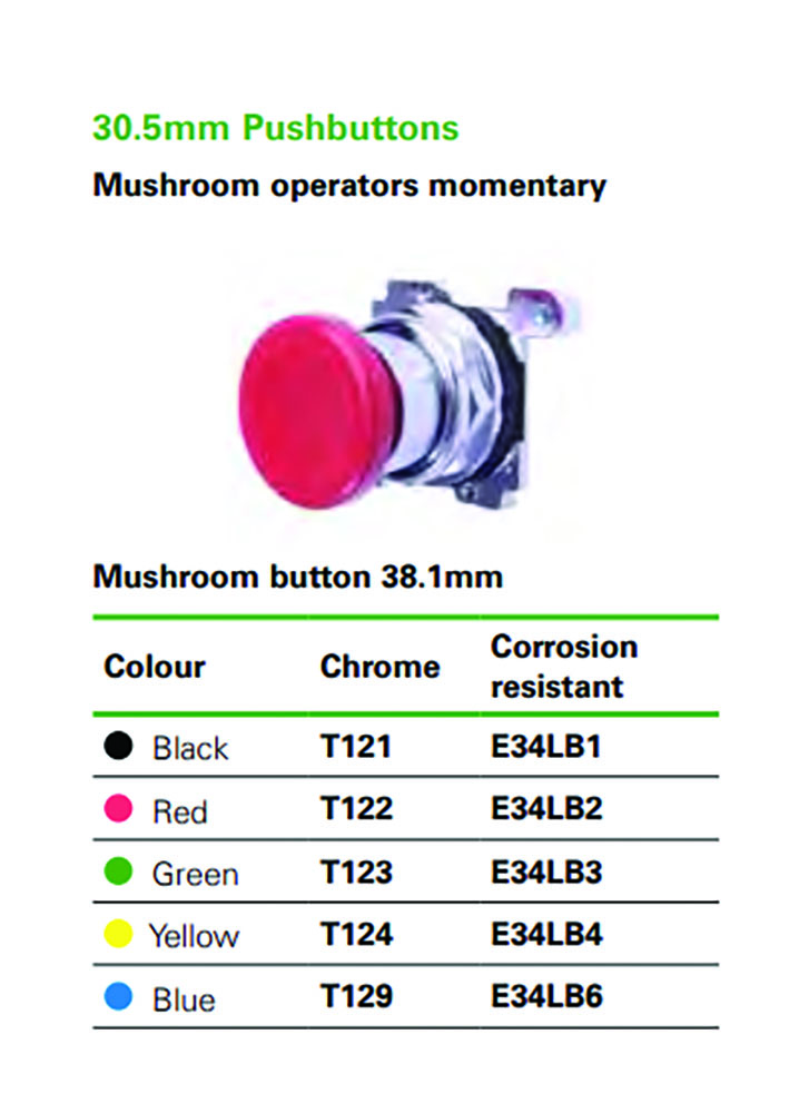 Other view of Eaton T129 - Pushbutton Mush Mom Chr - 38.1mm - Blue