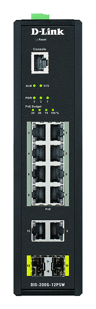 Other view of D-Link DIS-200G-12PSW 12-Port Gigabit Industrial Smart Managed PoE Switch with 10 1000BASE-T (8 PoE+) Ports and 2 SFP Ports