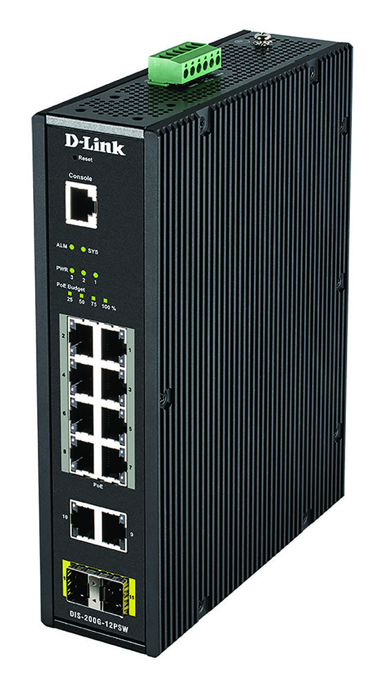 Other view of D-Link DIS-200G-12PSW 12-Port Gigabit Industrial Smart Managed PoE Switch with 10 1000BASE-T (8 PoE+) Ports and 2 SFP Ports