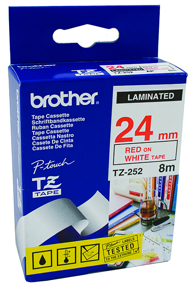 Other view of Brother TZE-252 Labelling Tape, Red on White Tape - - 24mm