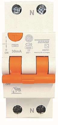 Other view of GE Industrial DDM60C20/030 Circuit Breaker RCBO - C Curve - 2 Pole - Type AC - 6kA - 230V - 20A - 30mA - 18mm