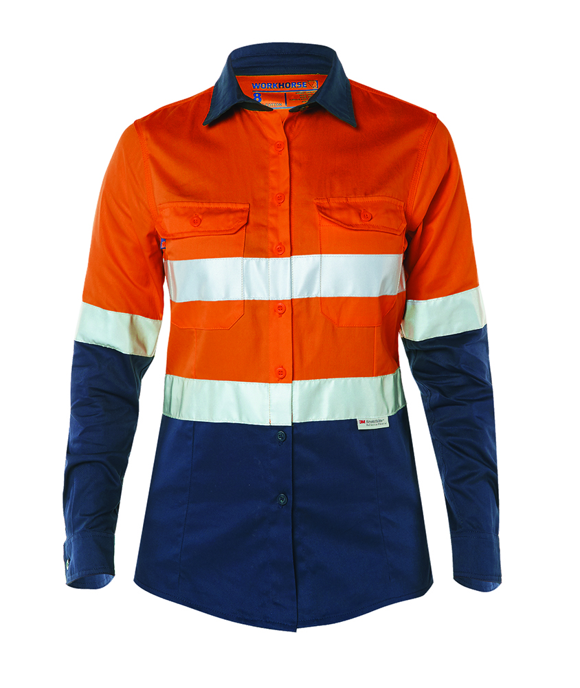 Other view of Workhorse WSH031 Shirt - Women - Two-Tone - High Visibility - Vented - Long Sleeve - Cotton - Orange/Navy - 10