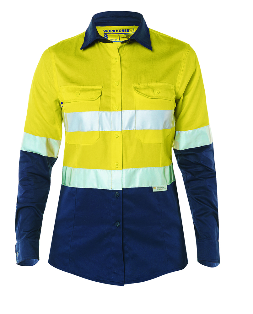 Other view of Workhorse WSH031 Shirt - Women - Two-Tone - High Visibility - Vented - Long Sleeve - Cotton - Yellow/Navy - 6