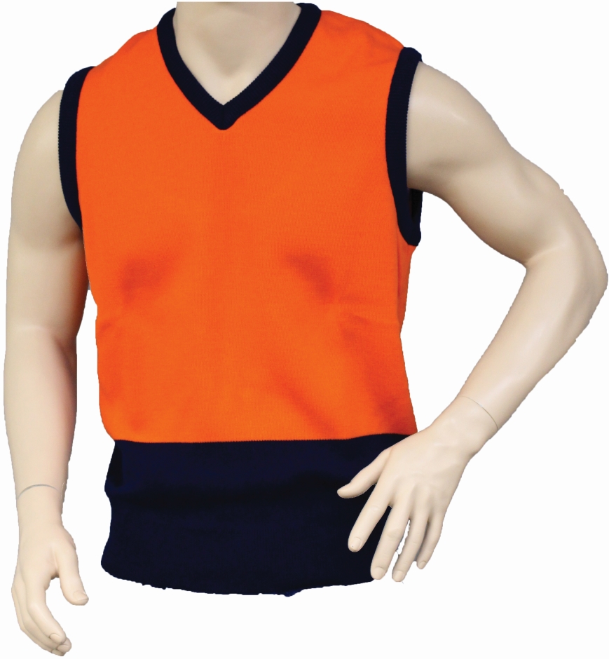 Other view of Men's Vest – Superwash Wool – Orange/Navy – 20 – V26SL – Interknit