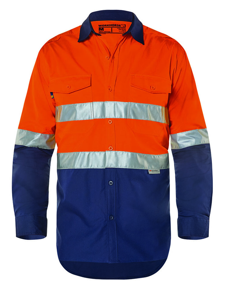 Other view of Workhorse MSH176 Shirt - Men - Two-Tone - High Visibility - Long Sleeve - Gusset Cuff - Cotton - Orange/Navy - 2XL