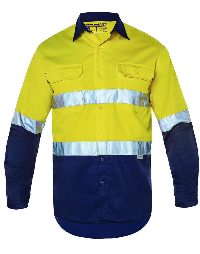 Other view of Workhorse MSH176 Shirt - Men - Two-Tone - High Visibility - Long Sleeve - Gusset Cuff - Cotton - Yellow/Navy - 4XL