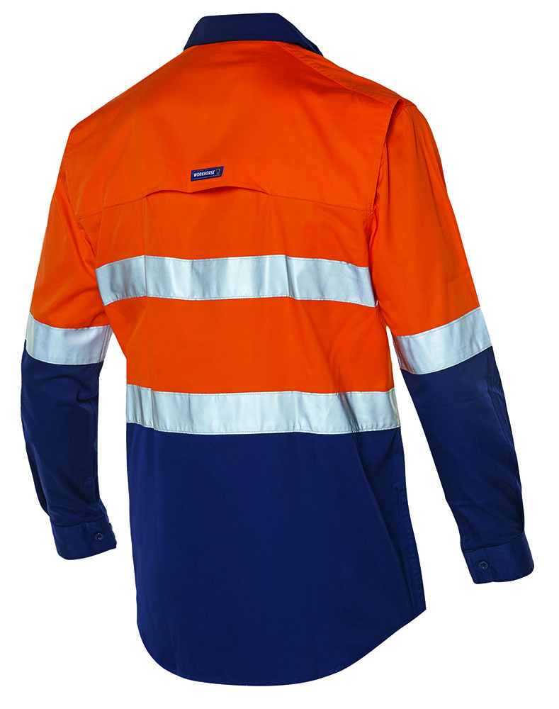 Other view of Workhorse MSH177 Mens Two-Tone High Visibility Long Sleeve Vented Shirt With Gusset Cuff - Cotton - Orange/Navy - Medium