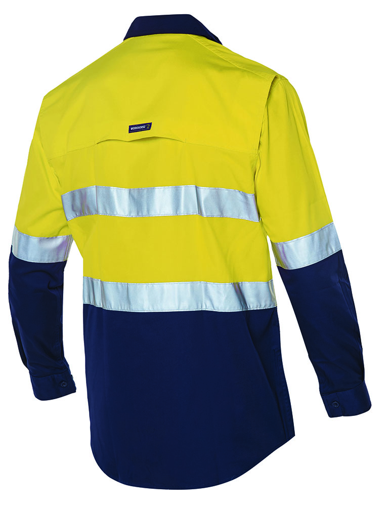 Other view of Workhorse MSH177 Mens Two-Tone High Visibility Long Sleeve Vented Shirt With Gusset Cuff - Cotton - Yellow/Navy - 2XL