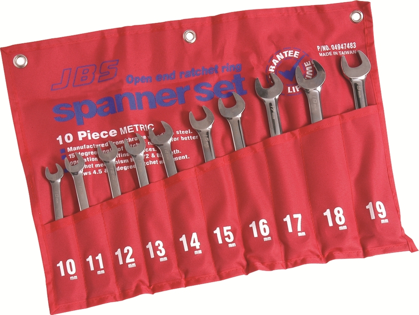 Other view of JBS RSSM10 Combination Ratchet Ring & Open End Spanner Set - 10 Piece - Metric