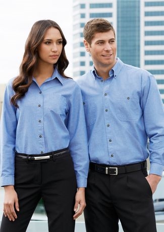 Other view of Men's Wringle Free Shirt – Cotton – Chambray Blue – Small – SH112 – Chambray – Biz Collection