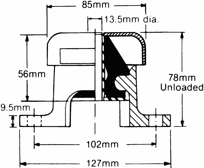 Other view of Silentbloc Mount - Pedestal - Medium Load - Steel/Aluminium - Frustex - 270kg - 127mm - FXCP