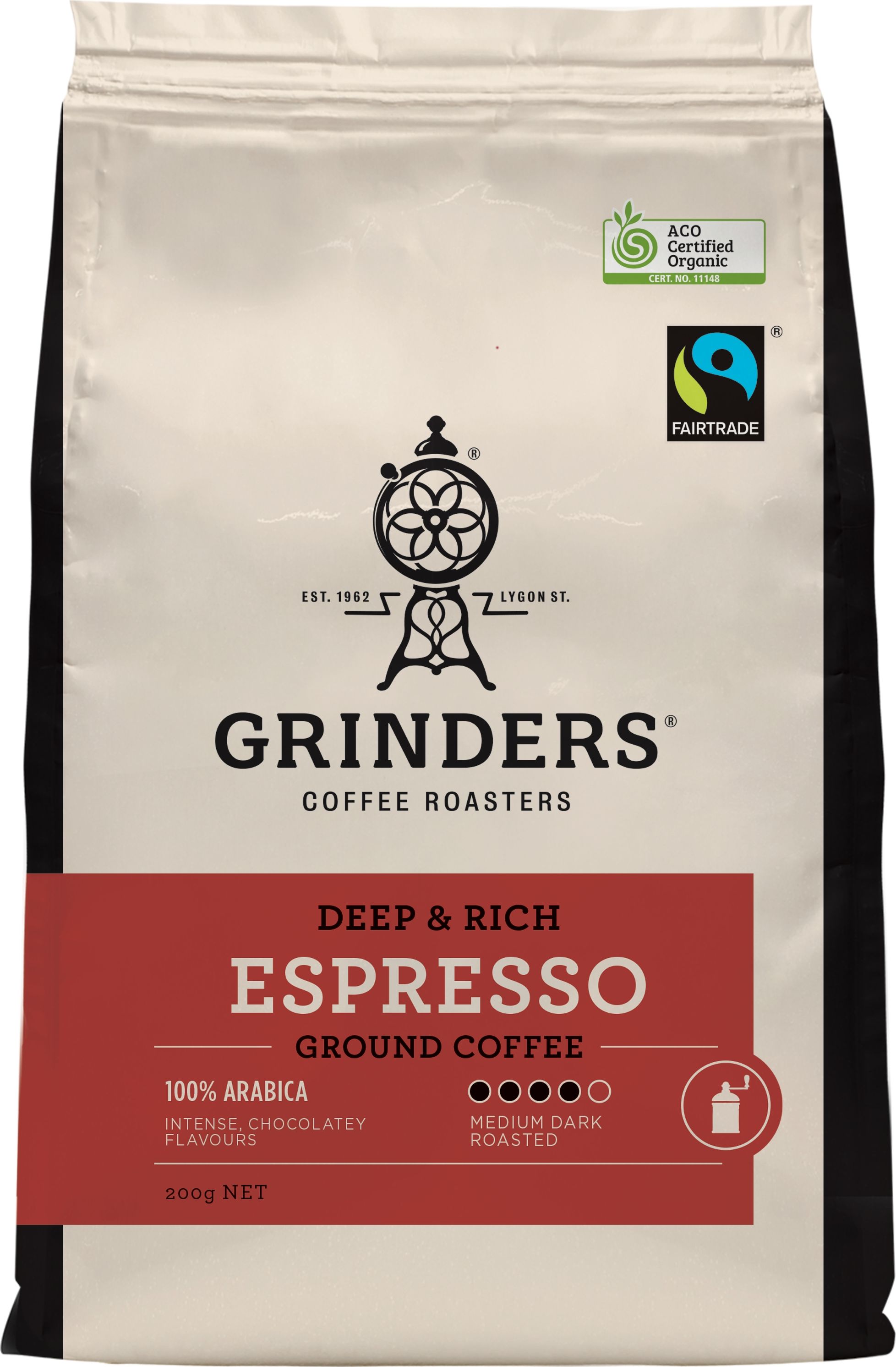 Other view of Grinders Ground Espresso FTO - Bag = 4 x 200gm