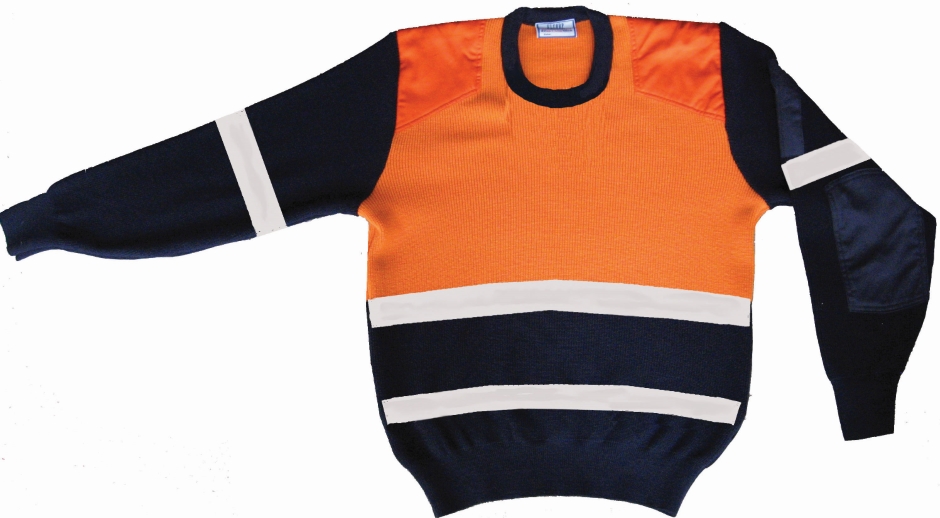 Other view of Men's Taped Jumper – Wool – Orange/Navy – Large – EK201GC – Elegant Knitting