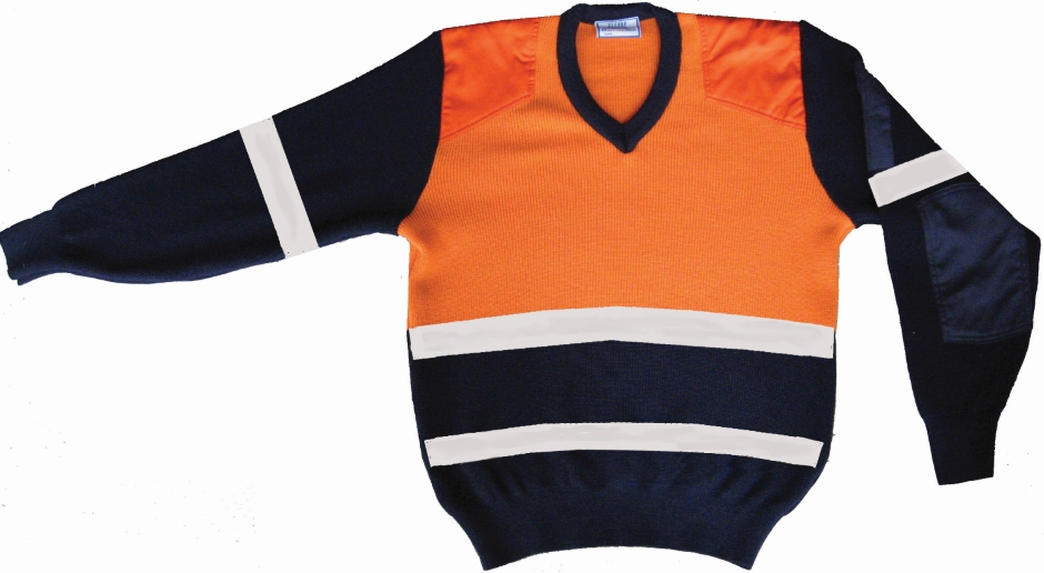 Other view of Men's Taped Jumper – Wool – Orange/Navy – 4X-Large – EK201GV – Elegant Knitting