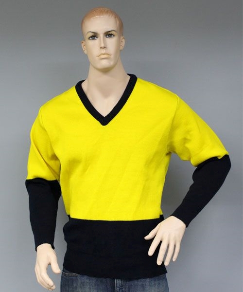 Other view of Two-Tone Men's Pullover - Wool - Yellow/Navy - 24 - V26 - Interknit