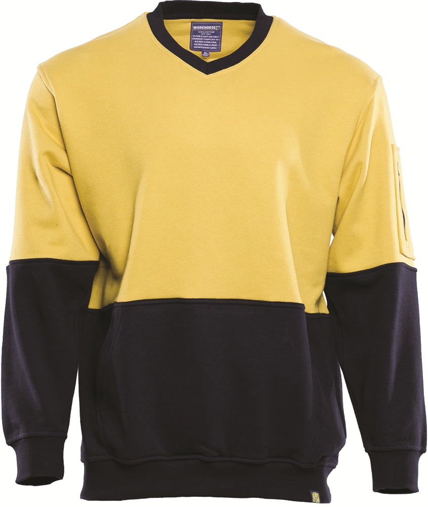 Other view of Workhorse MFL001 Men's V-Neck Pullover - Cotton - Yellow/Navy - Medium