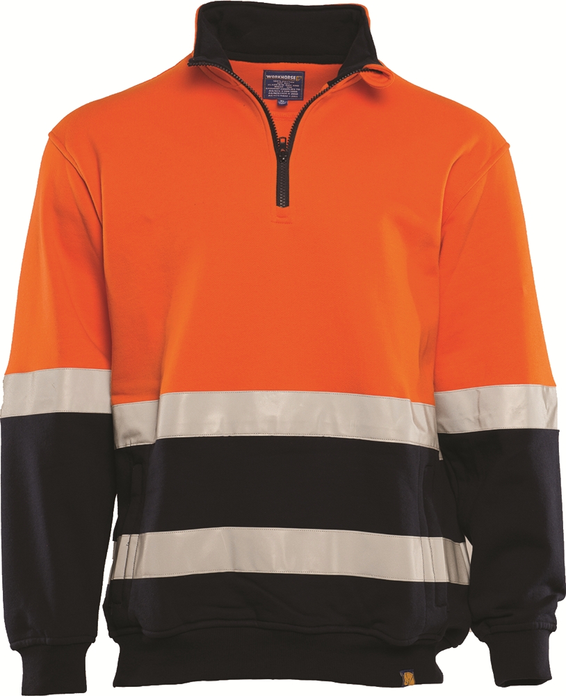 Other view of Workhorse MFL005 Men's Two-Tone High Visibility Reflective Taped 1/4 Zipped Fleece Pullover - Cotton - Orange/Navy - Small