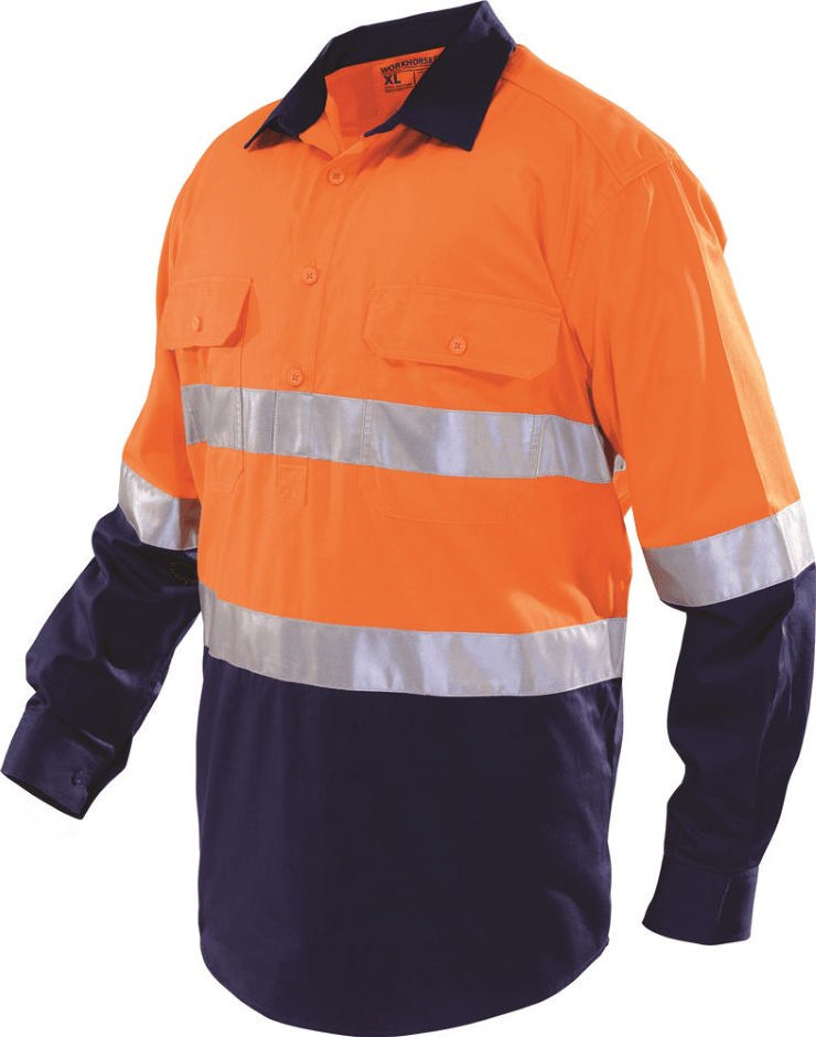 Other view of Workhorse MSH194 Shirt - Men - Two-Tone - High Visibility - Taped - Long Sleeve - Closed Front - Orange/Navy - M