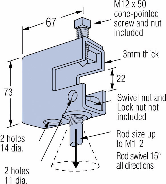 Other view of Unistrut P2676 - Clamp Beam with Cone-Pointed Screw - Zinc Plated - M12 x 50mm