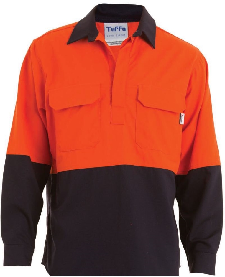 Other view of Tuffa Workwear Closed Front Shirt - Long Sleeve - Flame-Resistant - HRC 2 - Midweight Westex - Navy/Orange - Medium - SHC0002 - Tuffa