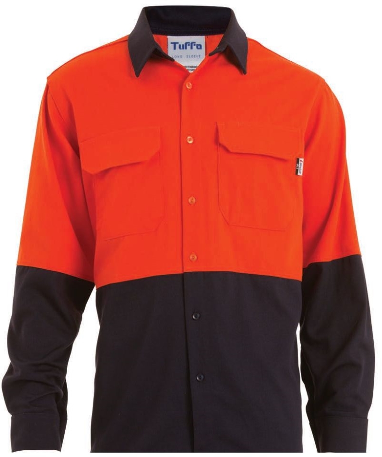 Other view of Tuffa Workwear Open Front Shirt - Long Sleeve - Flame-Resistant - HRC 2 - Midweight Westex - Navy/Orange - Small - SHT0500 - Tuffa